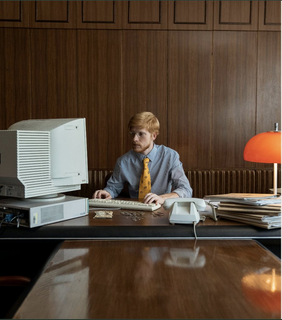 A quiet moment at a retro office desk